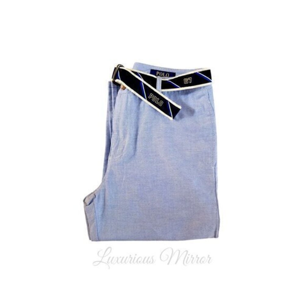 Ralph Lauren Polo Boys Skinny Trouser Belted Stretch Blue Cotton Pants Sz 18 NEW